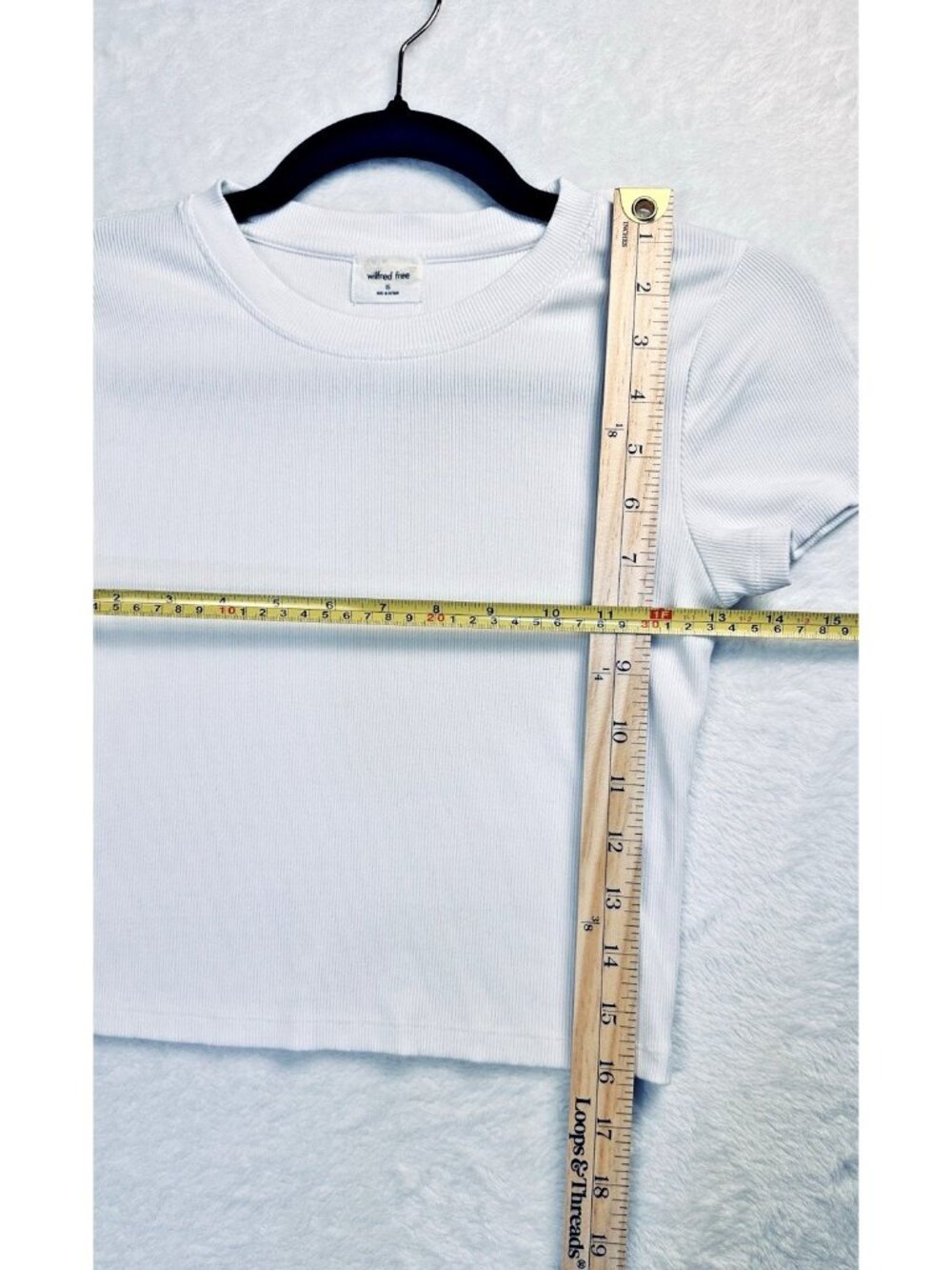 Aritzia Wilfred Free Ribbed Crop Top White XS Fitted Stretch Tee Coquette - Picture 7 of 8